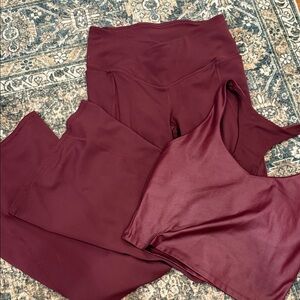 Fabletics Burgundy High-Waist flare  Leggings with Matching Sports Bra
